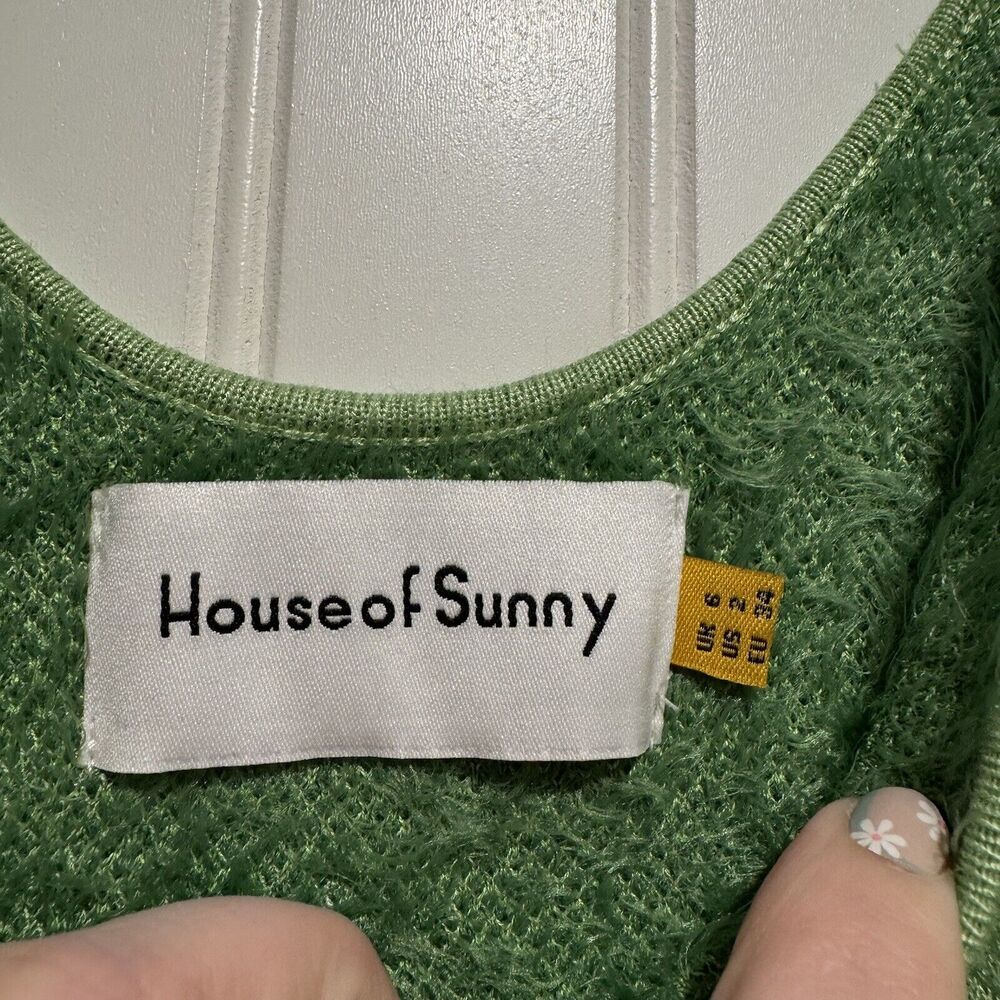 House Of Sunny Hockney Green Knitted Midi Dress Cozy Soft Boho 60s Size 2 - Picture 5 of 7